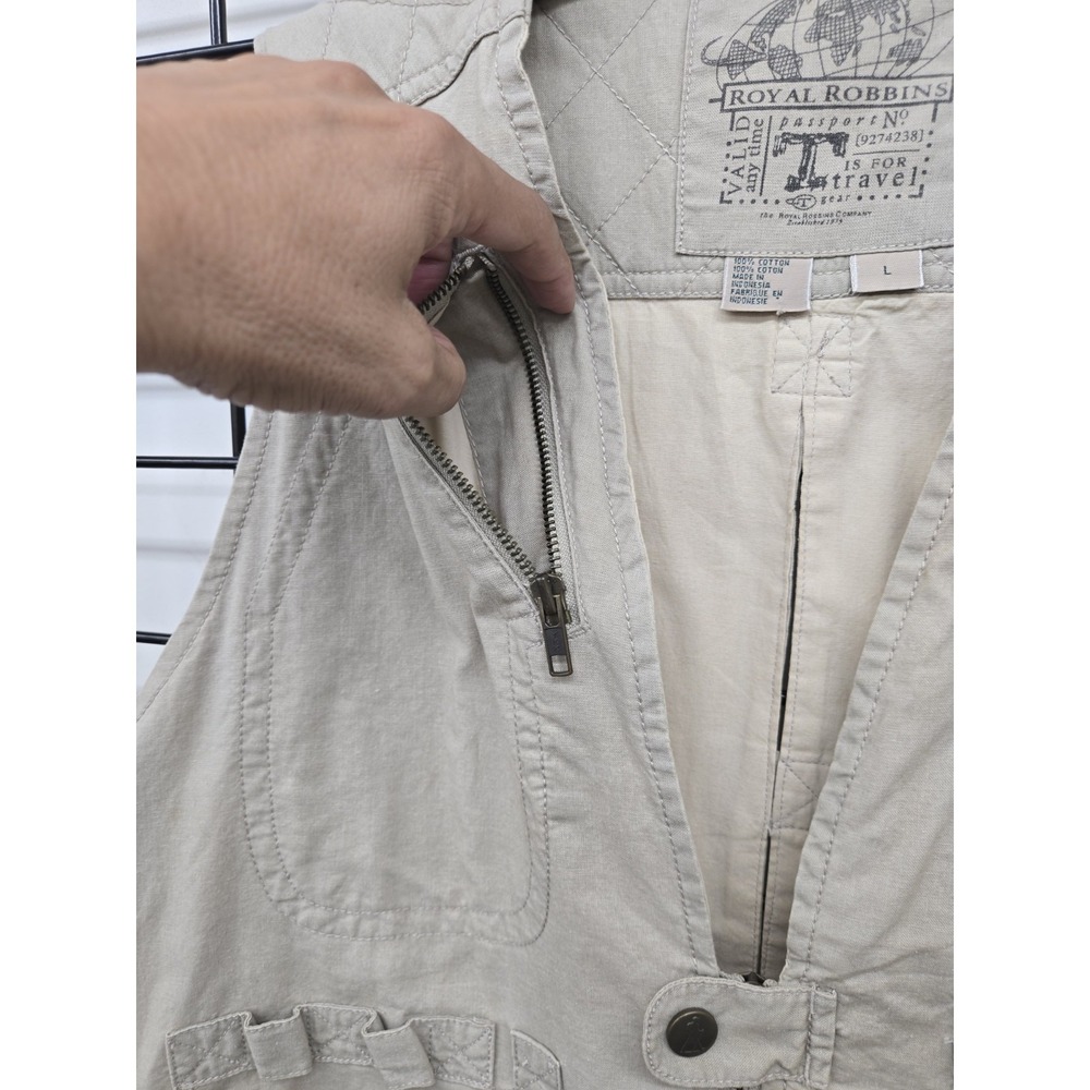 Royal Robbins Men's Large‎ Khaki Utility Vest Outdoor Travel Hunting Zip Up - Picture 6 of 16